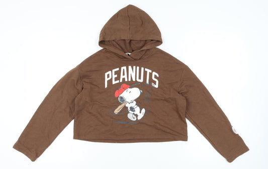H&M Girls Brown Snoopy Peanuts Pullover Hoodie 11-12 Yrs