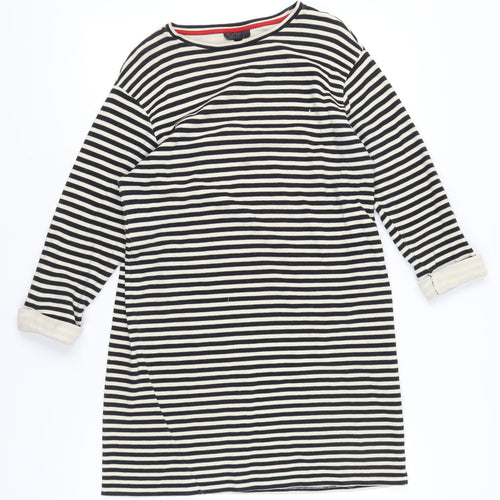 Topshop Women Black White Striped Shift Dress Size 14 Boat Neck