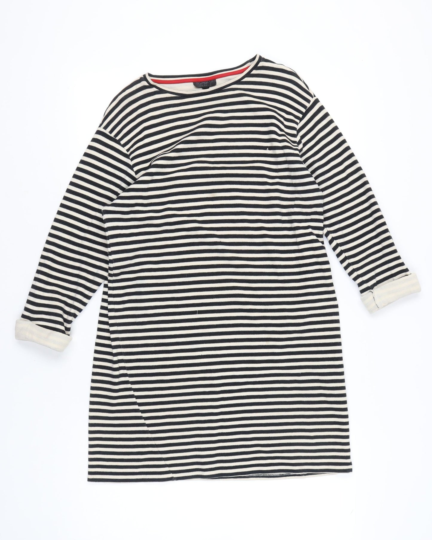 Topshop Women Black White Striped Shift Dress Size 14 Boat Neck