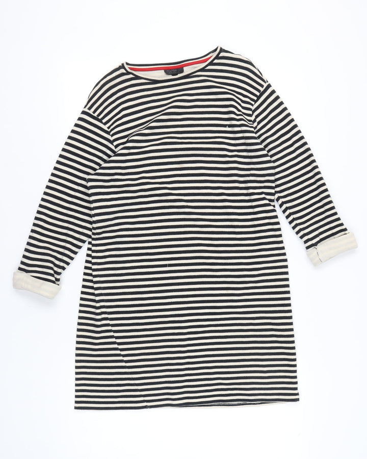Topshop Women Black White Striped Shift Dress Size 14 Boat Neck