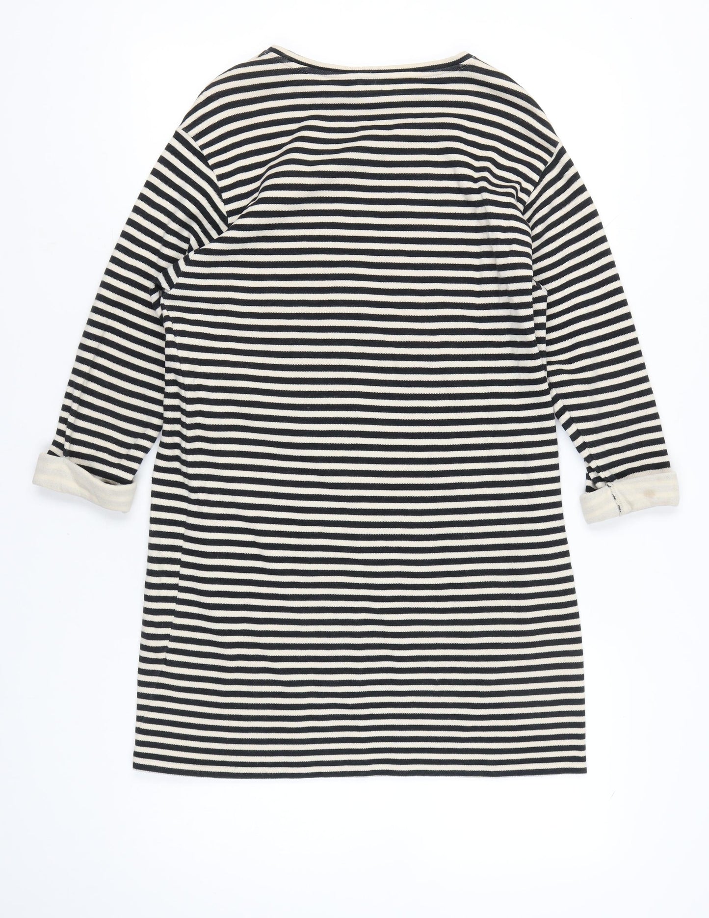 Topshop Women Black White Striped Shift Dress Size 14 Boat Neck