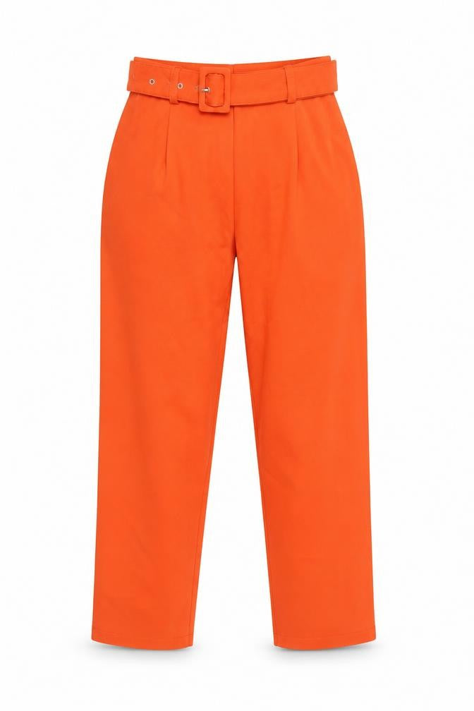 Missguided Women's Orange Paperbag Trousers UK 8 High Waisted Belted Workwear