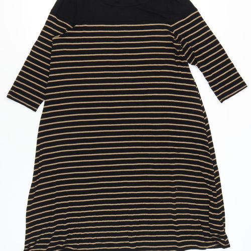 Marks and Spencer Women Black Beige Stripe Shift Dress Size 14