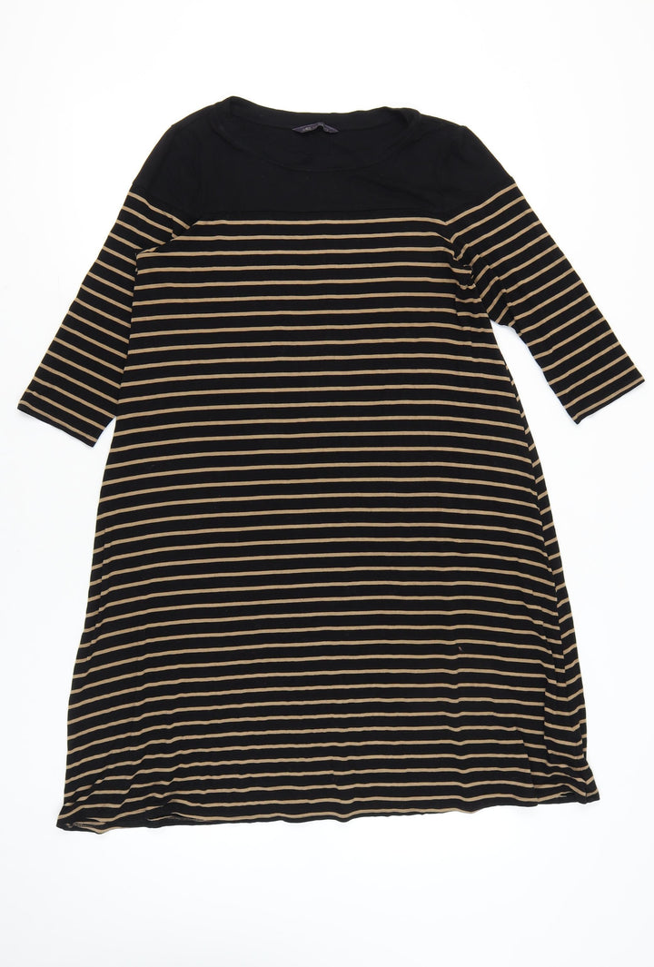 Marks and Spencer Women Black Beige Stripe Shift Dress Size 14