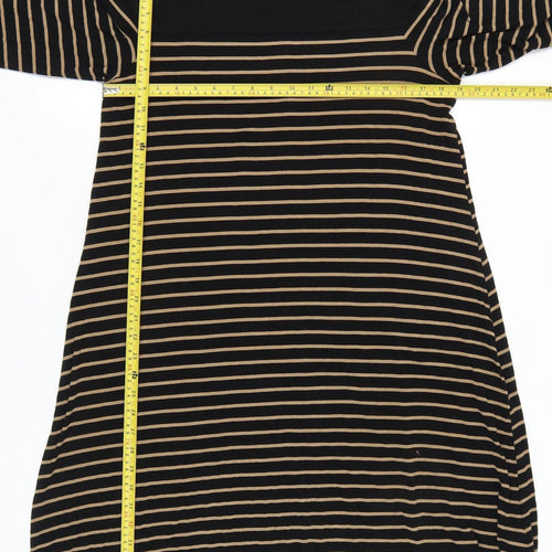 Marks and Spencer Women Black Beige Stripe Shift Dress Size 14
