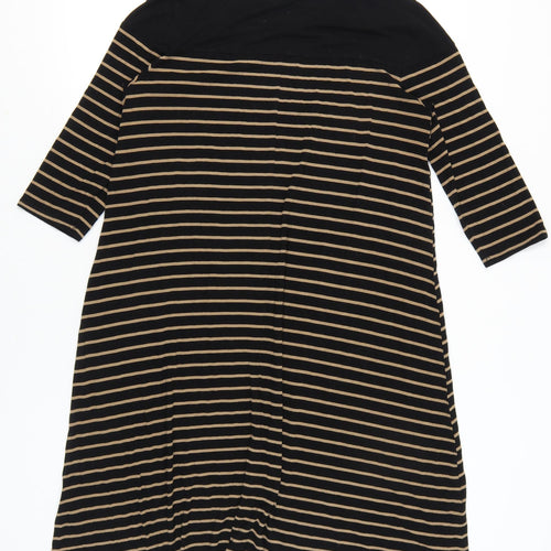 Marks and Spencer Women Black Beige Stripe Shift Dress Size 14