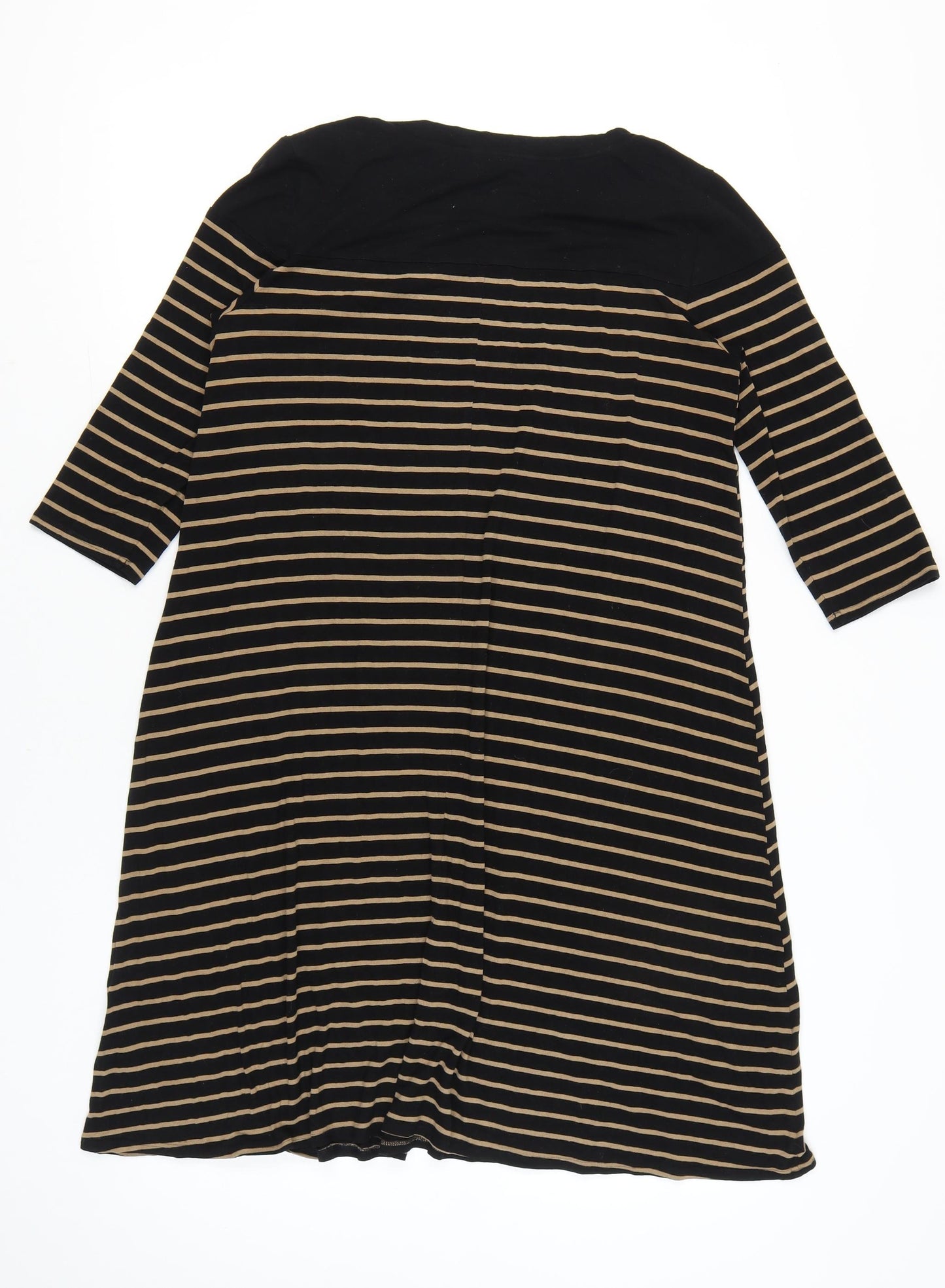 Marks and Spencer Women Black Beige Stripe Shift Dress Size 14
