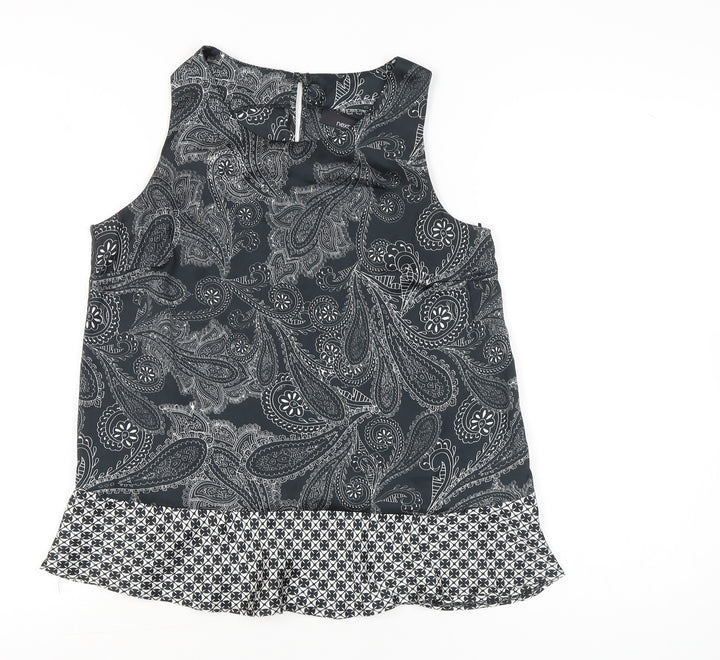 Next Womens Black Paisley Sleeveless Tunic Blouse Size 10