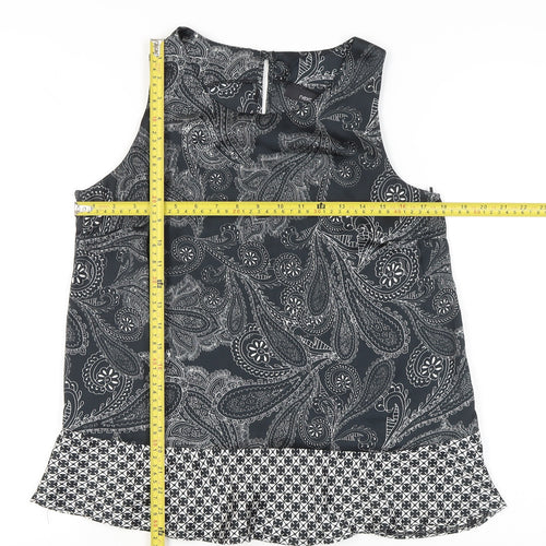 Next Womens Black Paisley Sleeveless Tunic Blouse Size 10