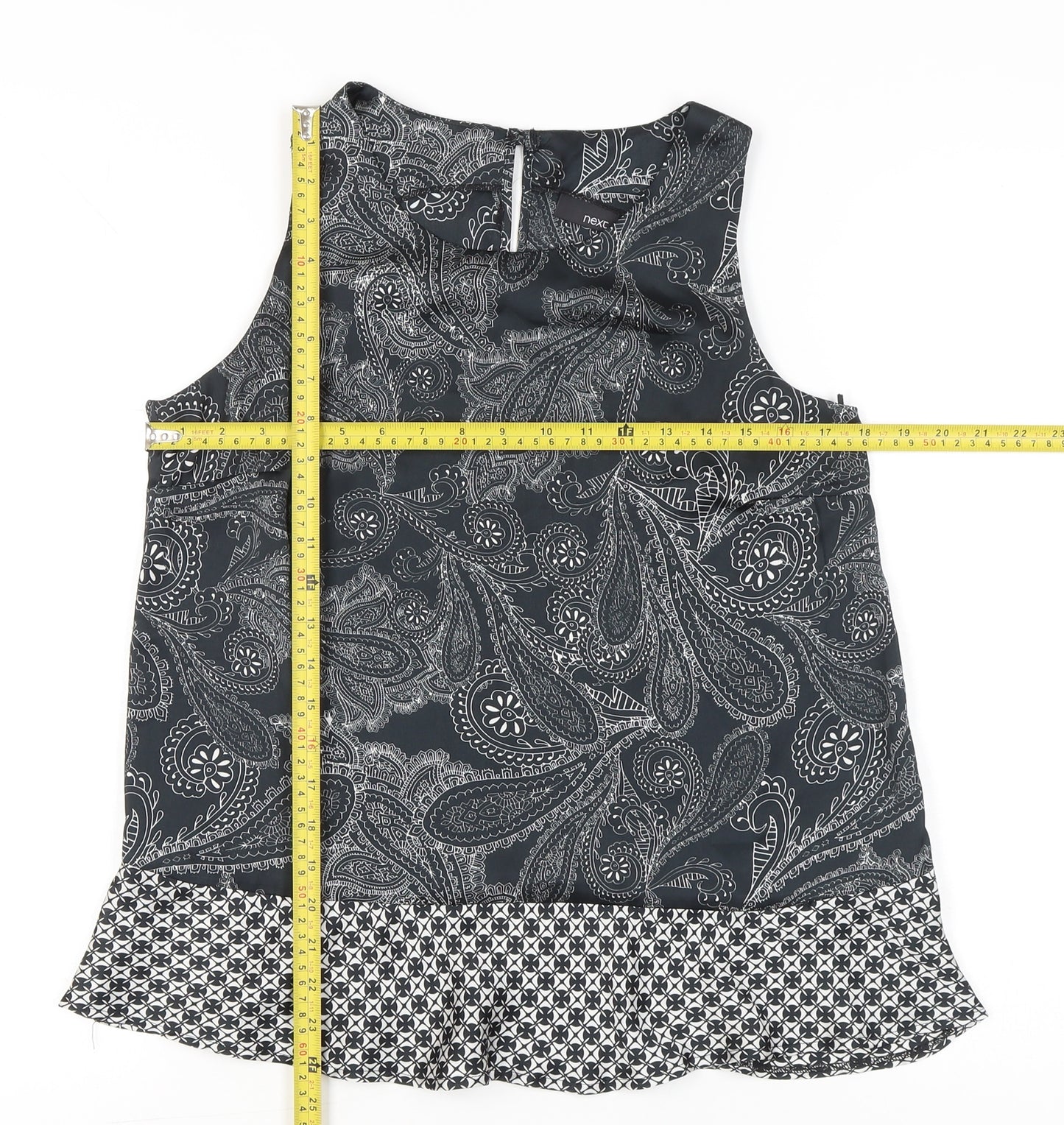 Next Womens Black Paisley Sleeveless Tunic Blouse Size 10