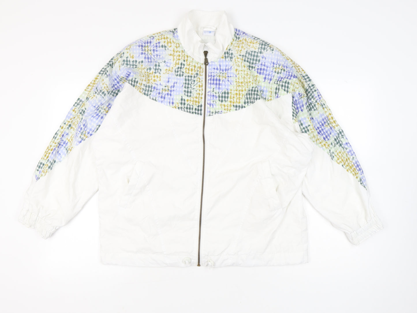 Anzoni Womens White Floral Retro Bomber Jacket Size 14