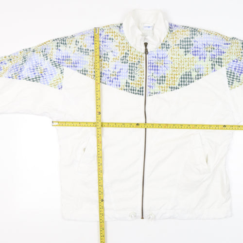Anzoni Womens White Floral Retro Bomber Jacket Size 14