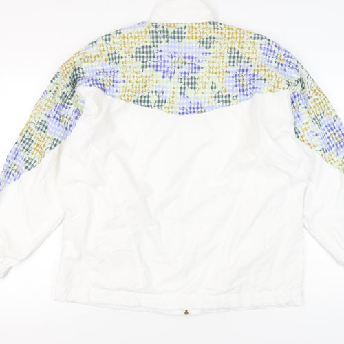 Anzoni Womens White Floral Retro Bomber Jacket Size 14