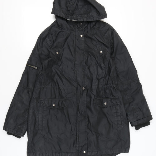 Oasis Women’s Black Parka Coat M Hooded Long Sleeve Cotton Polyester