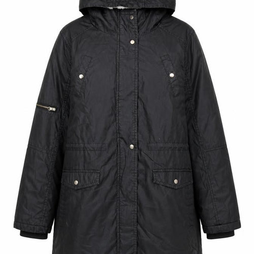 Oasis Women’s Black Parka Coat M Hooded Long Sleeve Cotton Polyester
