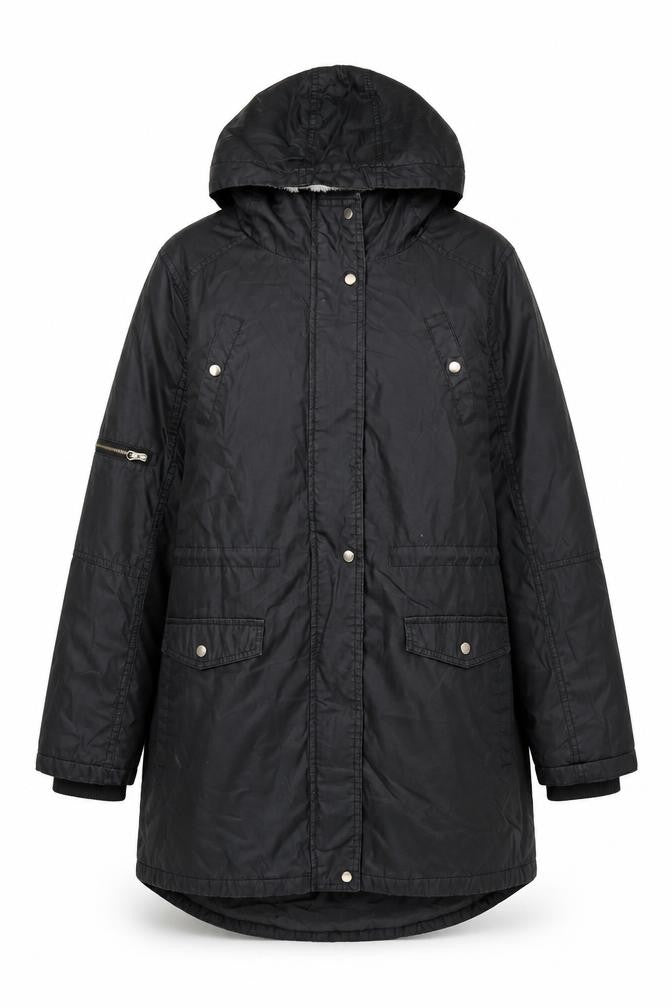 Oasis Women’s Black Parka Coat M Hooded Long Sleeve Cotton Polyester