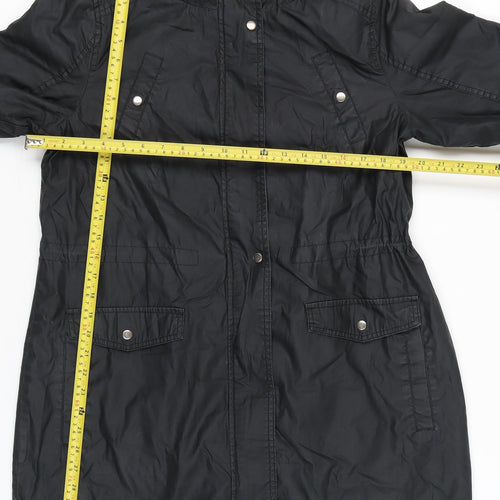 Oasis Women’s Black Parka Coat M Hooded Long Sleeve Cotton Polyester