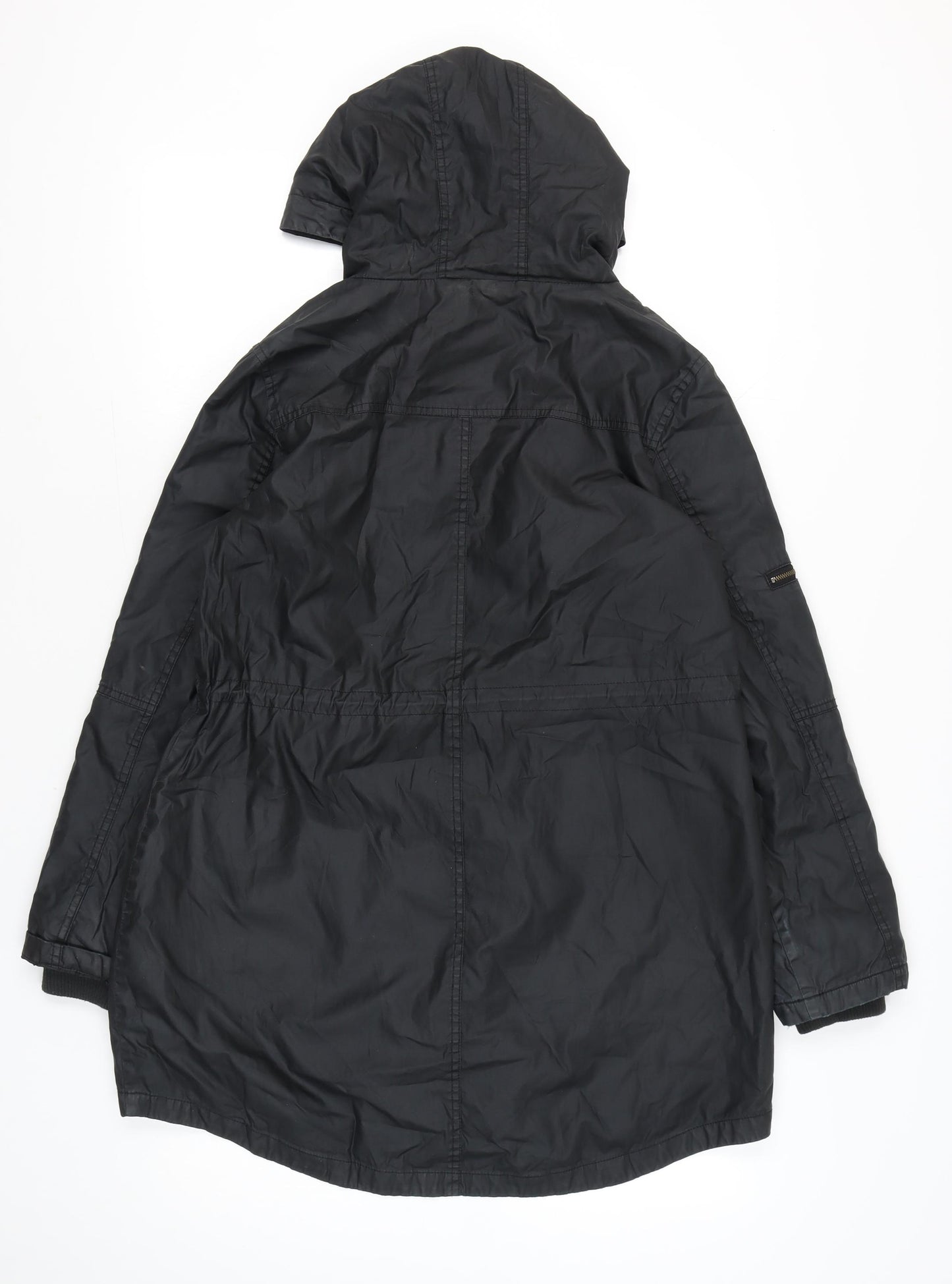 Oasis Women’s Black Parka Coat M Hooded Long Sleeve Cotton Polyester