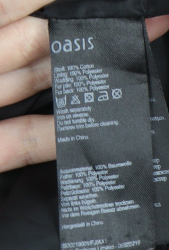 Oasis Women’s Black Parka Coat M Hooded Long Sleeve Cotton Polyester