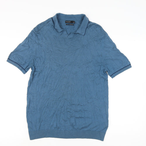 Marks and Spencer Men’s Blue Silk Cotton Polo Shirt M Regular Fit