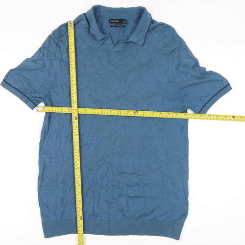 Marks and Spencer Men’s Blue Silk Cotton Polo Shirt M Regular Fit