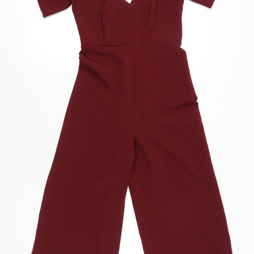 New Look Women Red Size 8 Cold Shoulder Wide-Leg Jumpsuit