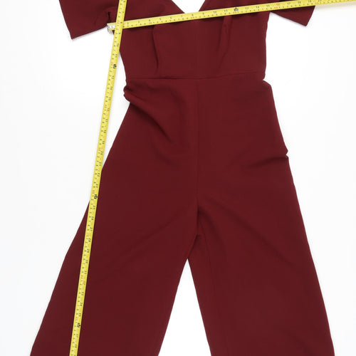New Look Women Red Size 8 Cold Shoulder Wide-Leg Jumpsuit