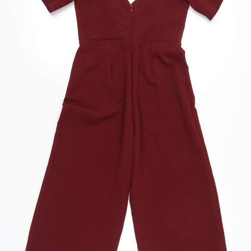 New Look Women Red Size 8 Cold Shoulder Wide-Leg Jumpsuit
