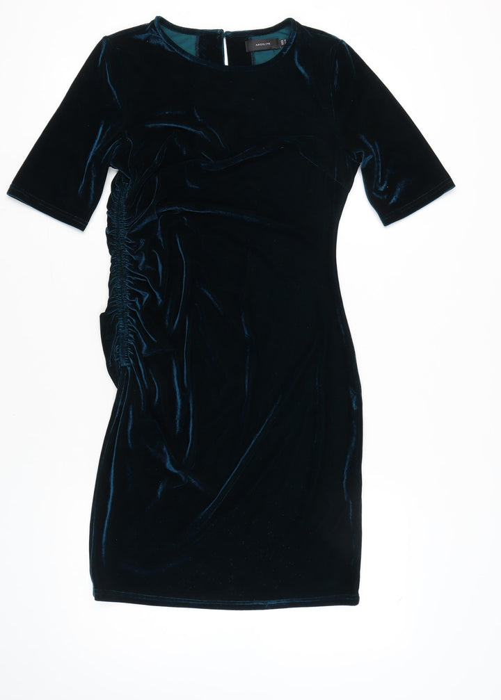 Angeleye Womens Black Velvet Bodycon Dress Size 14 Party Cocktail