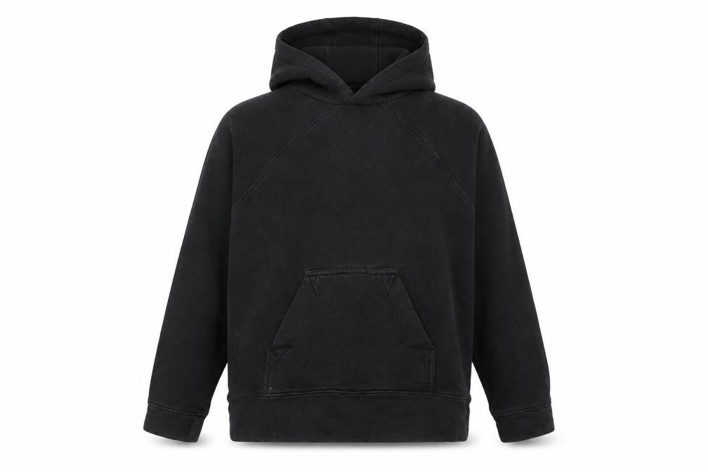 Front view of Kin Men’s Black Pullover Hoodie, size S, Cotton Fleece Casual