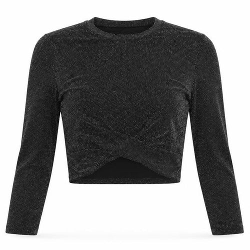 H&M Divided Womens Black Glitter Cropped Long Sleeve Party Top L