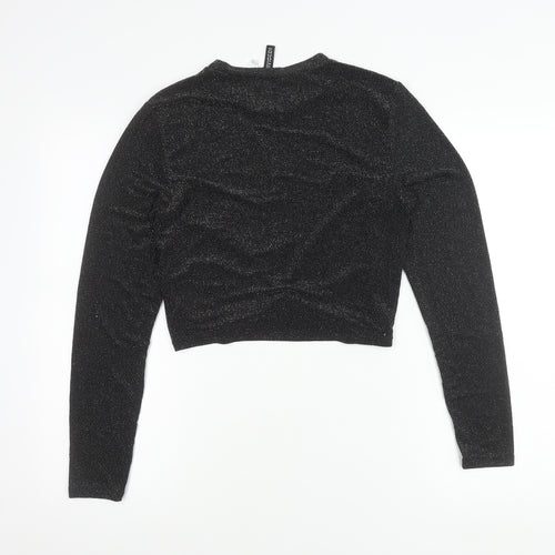 H&M Divided Womens Black Glitter Cropped Long Sleeve Party Top L