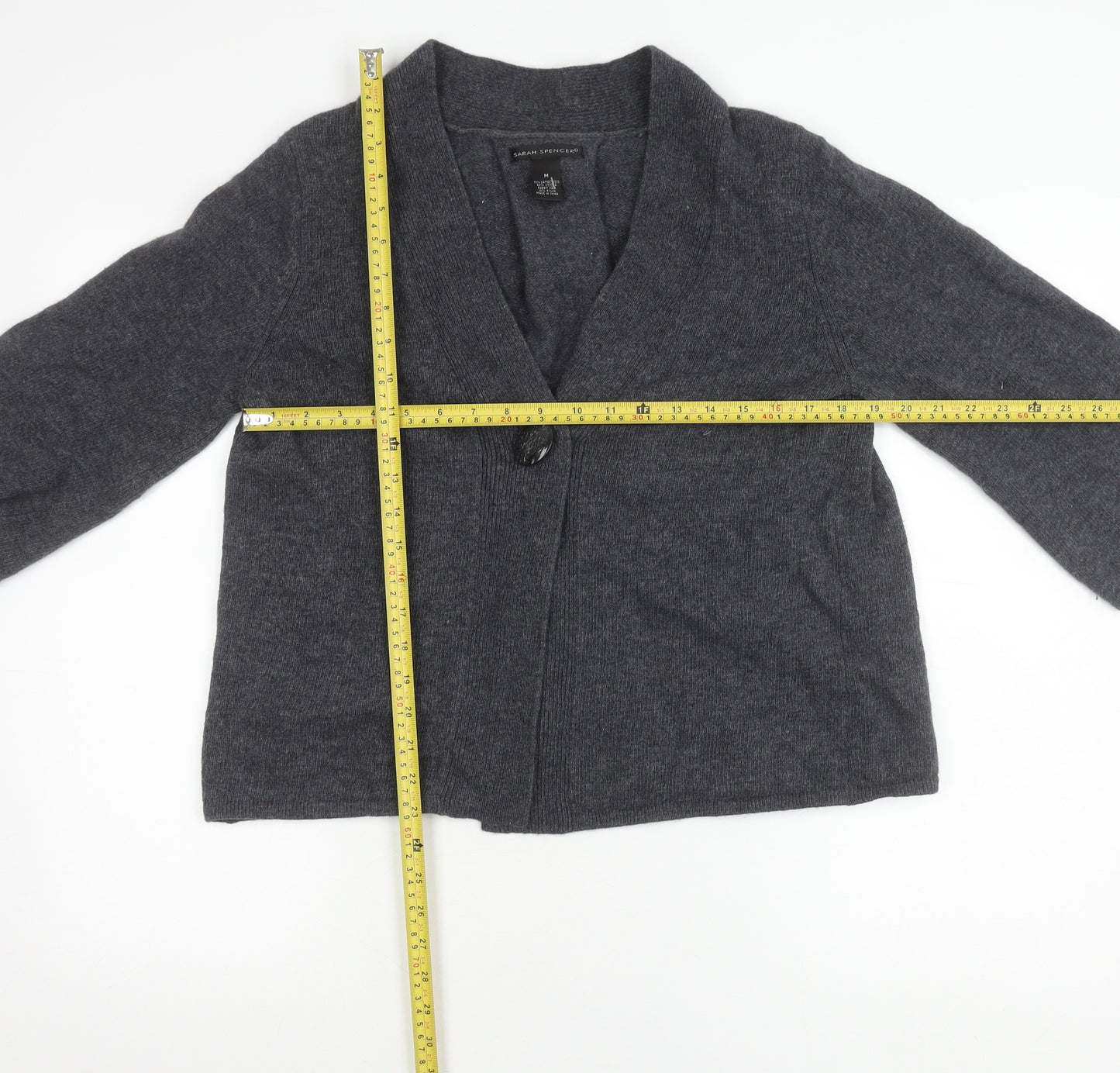 Sarah Spencer Women’s Grey Wool Angora Cardigan Size M V-Neck
