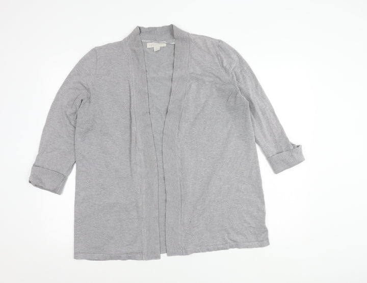 Laura Ashley Women’s Grey Cardigan L Open Front 3/4 Sleeve Knit