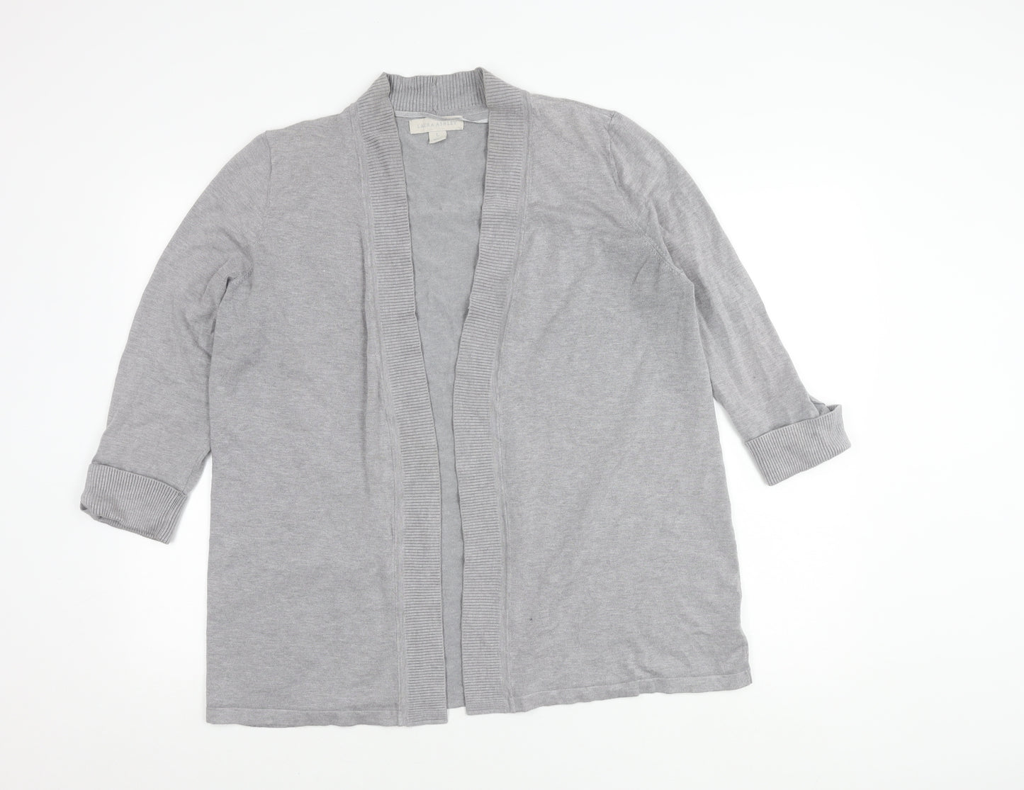 Laura Ashley Women’s Grey Cardigan L Open Front 3/4 Sleeve Knit