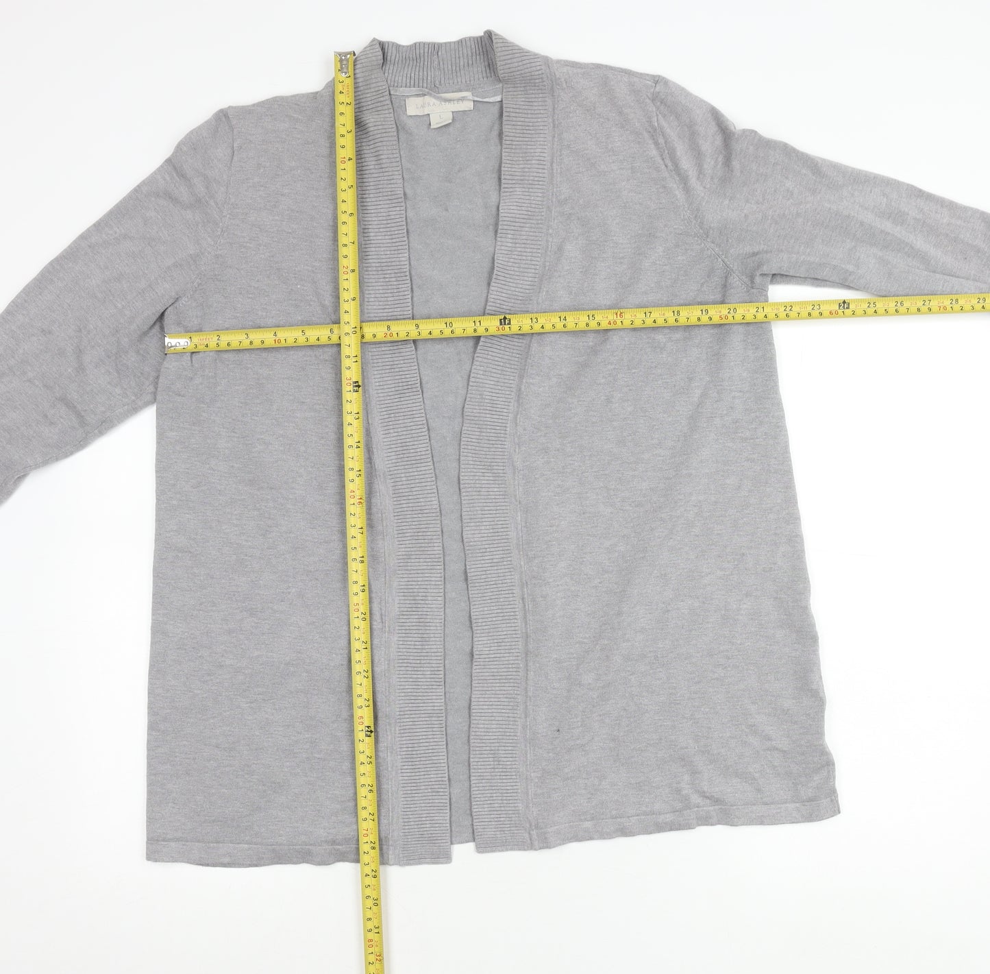 Laura Ashley Women’s Grey Cardigan L Open Front 3/4 Sleeve Knit