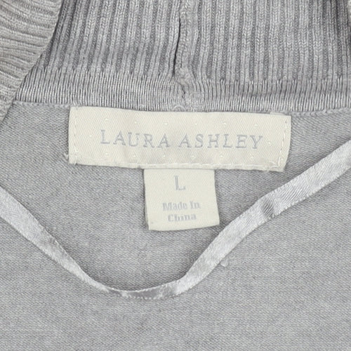 Laura Ashley Women’s Grey Cardigan L Open Front 3/4 Sleeve Knit