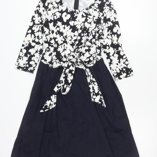 Hobbs Women’s Blue Floral Fit & Flare Dress Size 8 Long Sleeve