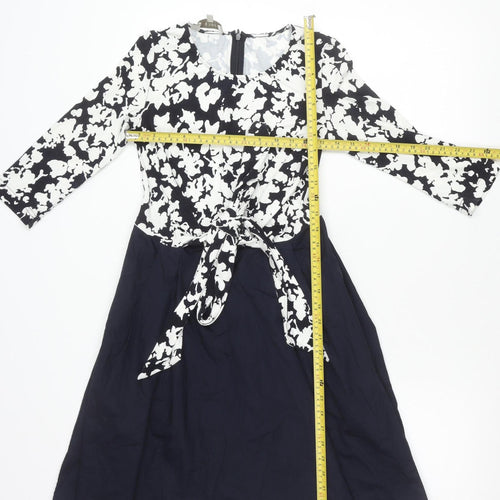 Hobbs Women’s Blue Floral Fit & Flare Dress Size 8 Long Sleeve