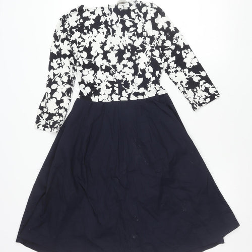 Hobbs Women’s Blue Floral Fit & Flare Dress Size 8 Long Sleeve