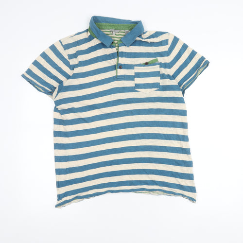 Ted Baker Men's Blue Striped Polo Shirt Size L Cotton Casual