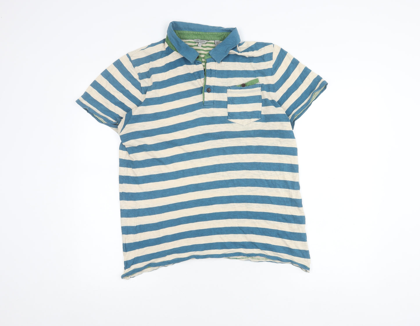 Ted Baker Men's Blue Striped Polo Shirt Size L Cotton Casual