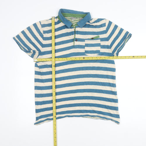 Ted Baker Men's Blue Striped Polo Shirt Size L Cotton Casual