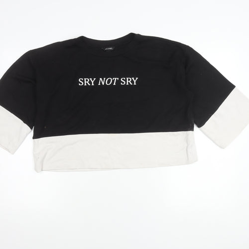 Monki Women’s Black White Pullover Sweatshirt S Slogan 3/4 Sleeve
