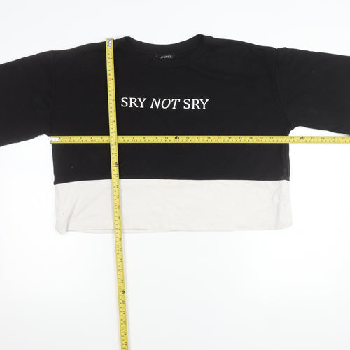 Monki Women’s Black White Pullover Sweatshirt S Slogan 3/4 Sleeve