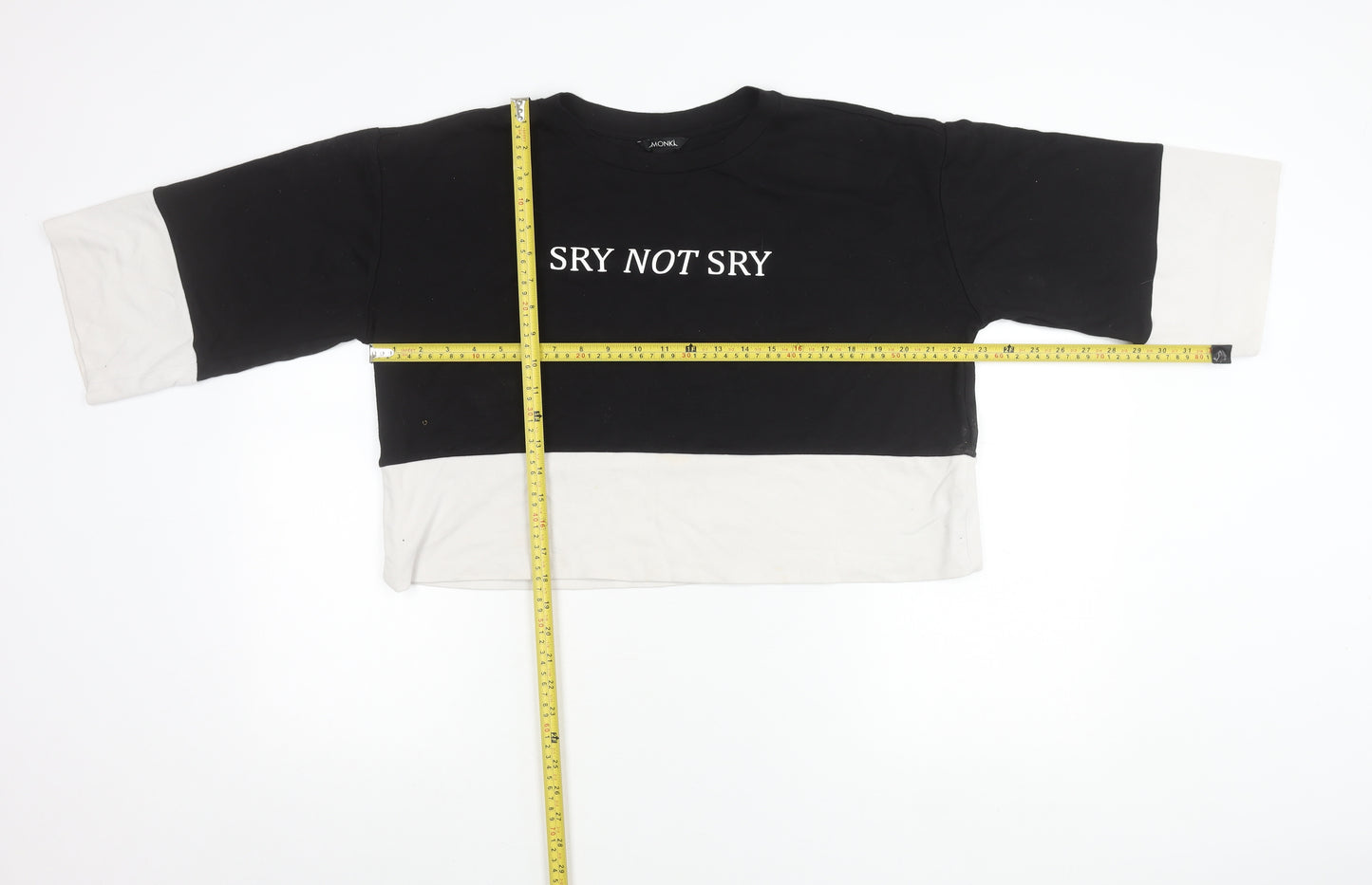 Monki Women’s Black White Pullover Sweatshirt S Slogan 3/4 Sleeve