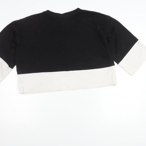 Monki Women’s Black White Pullover Sweatshirt S Slogan 3/4 Sleeve