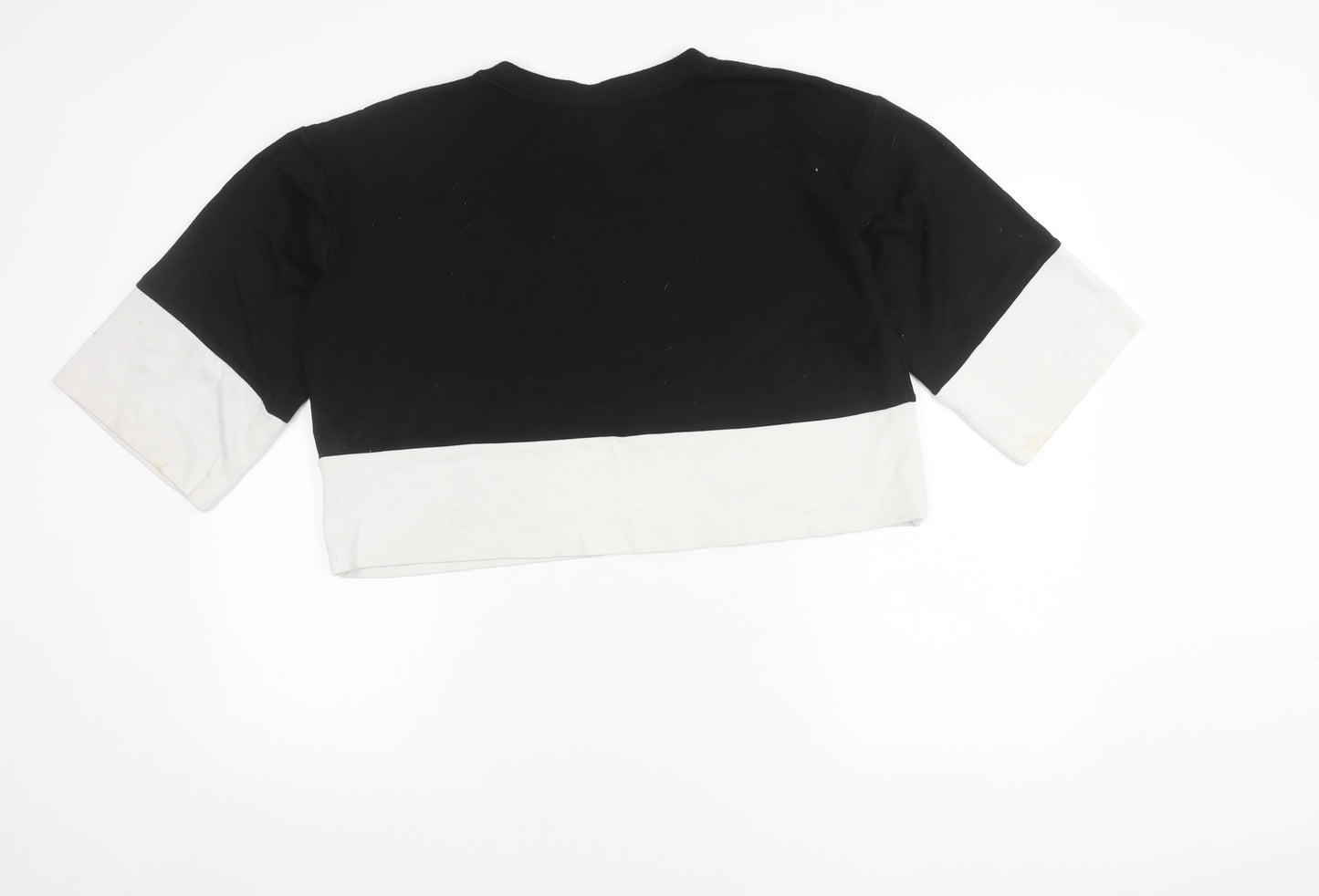 Monki Women’s Black White Pullover Sweatshirt S Slogan 3/4 Sleeve
