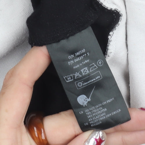 Monki Women’s Black White Pullover Sweatshirt S Slogan 3/4 Sleeve