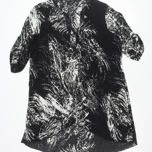 Roman Women’s Black White Abstract Shift Dress Size 20 Long Sleeve V-Neck